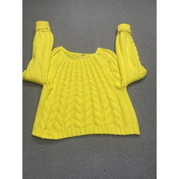 Free People Women Sweater Yellow Chunky Holiday Cotton BlendPreppy Boho M New - Picture 4 of 8